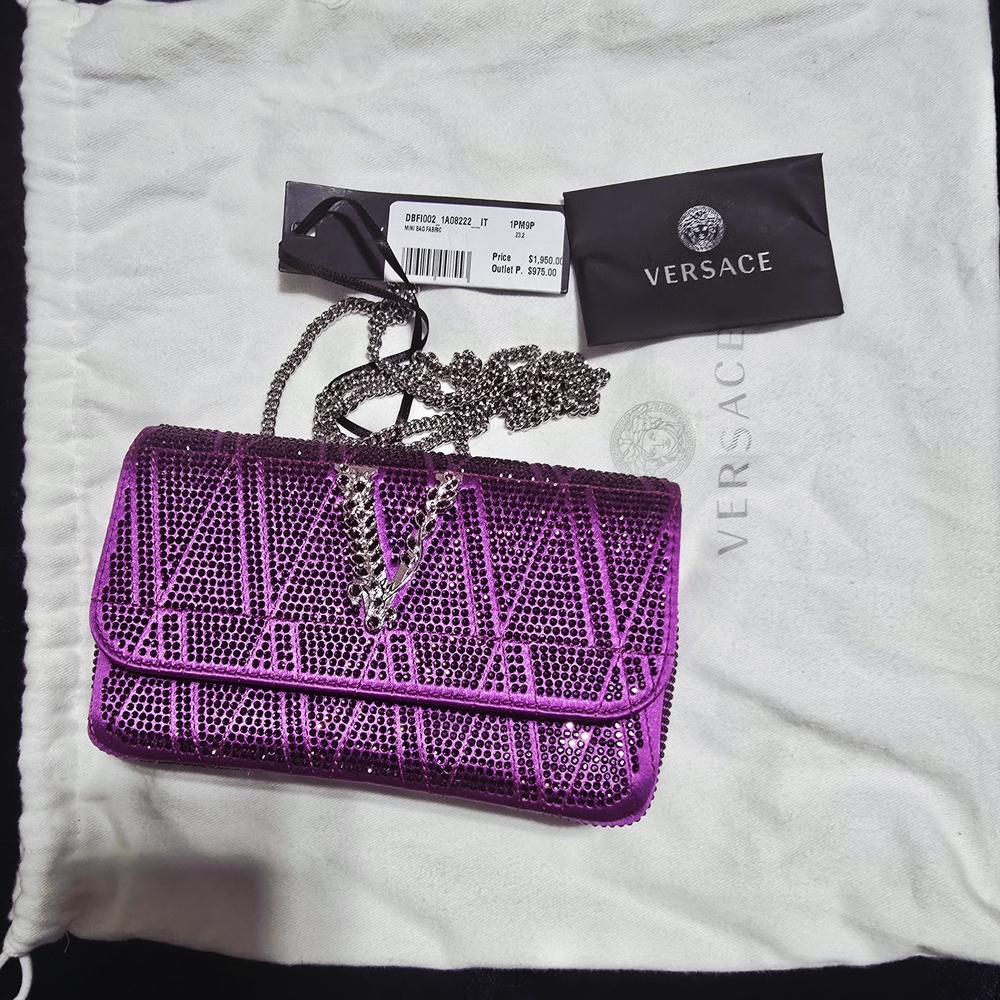 Versace Virtus Crystal-Embellished Shoulder Bag